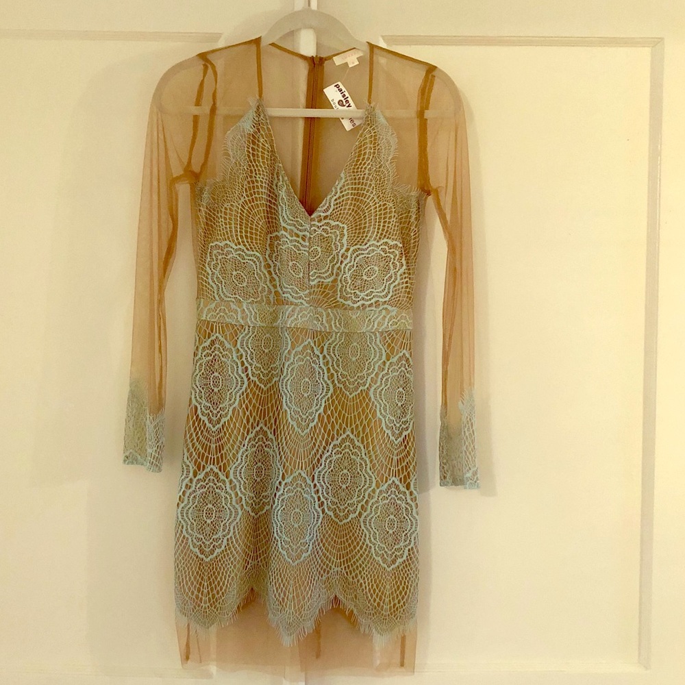 Luxxel Blue Lace Sheer Dress